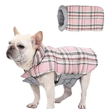  Пальто для собак в холодную погоду, Ветрозащитная Уютная водонепроницаемая двусторонняя куртка-жилет, куртка в клетку в британском стиле, зимний костюм с отверстием для ремня безопасности